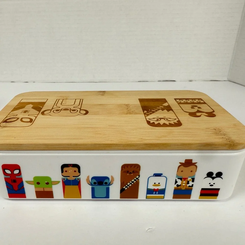 Disney 2 tier Bento Box Bamboo Lid Multi Character lunch storage container 100th